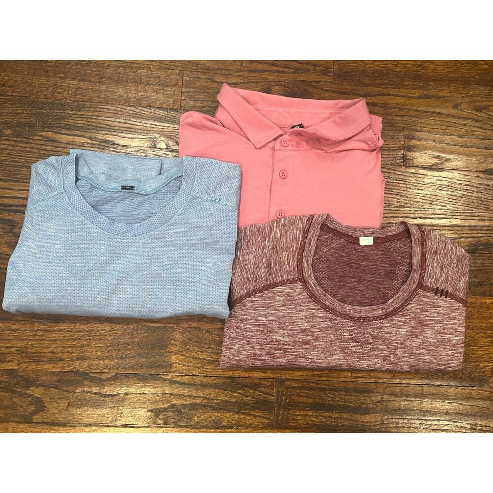 Lot of 3 Lululemon Shirts Men's Metal Vent Tech Polo Blue Maroon Pink Medium